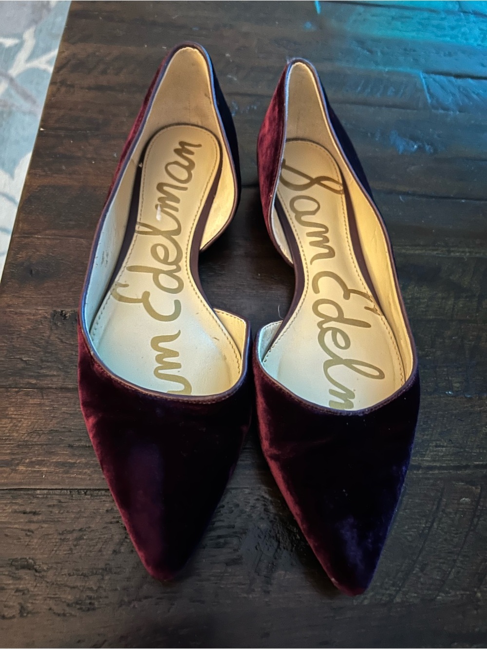 Sam Edelman Deep Burgundy Velvet Pointed Flats